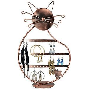 Cat Shape Copper Color Metal Wire Earring Holder Display Stand / Jewelry Orga...