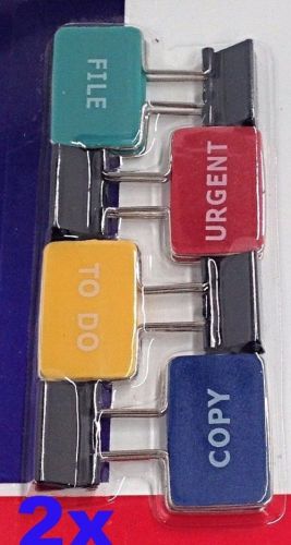 8 Binder Clips | Paper File Binders Stationary File/Urgent/ToDo/Copy 2 of each