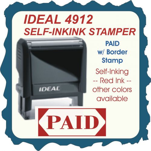 PAID w/border, Trodat / Ideal Self Inking Medium Sized Rubber Stamp 4912 RED Ink