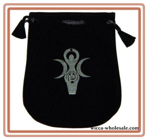 Black Velvet Bag / Pouch 5&#034; x 5&#034;: Goddess (Wicca Talisman Drawstring) Tarot