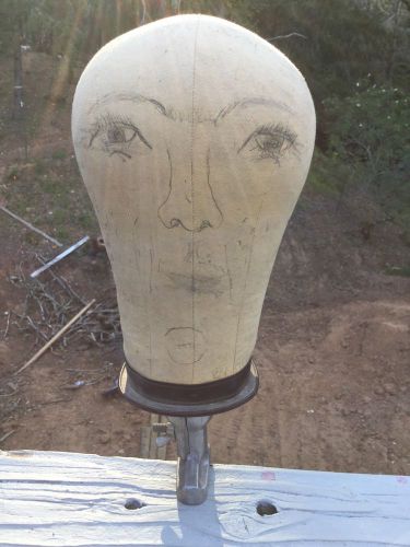 Vintage Millinery Canvas 21&#034; Wig Hat Head Block Form 9.5&#034; Tall