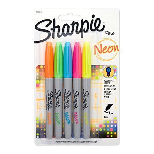 Sharpie Neon Fine Point Permanent Markers, 5 Colored Ink Markers