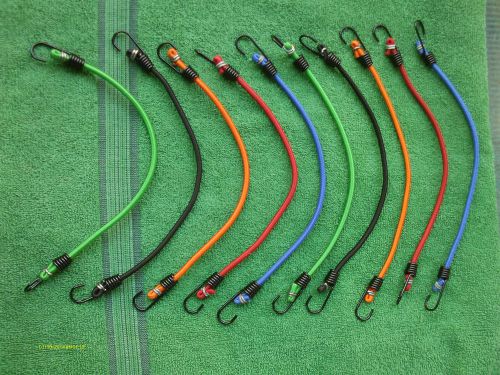 10 PC STRONG LONG LASTING BUNGEE CORD PACK ASSORTED COLORS STAINLESS STEEL HOOKS