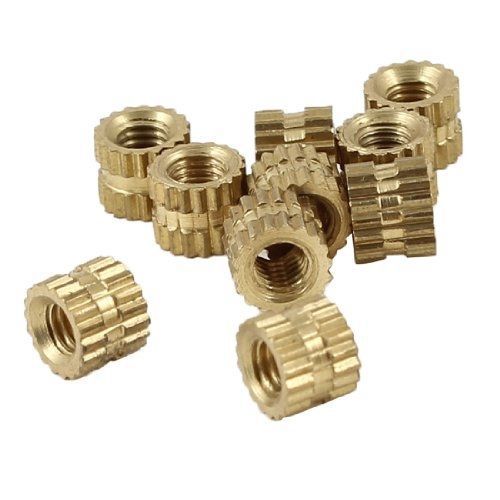uxcell Uxcell 3mm Threaded 4mm High Brass Knurled Inserts, 10-Piece