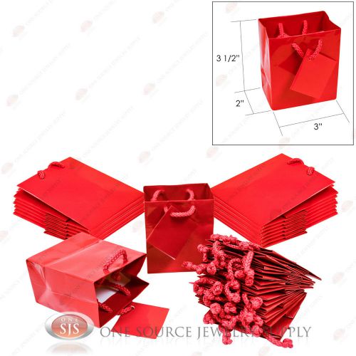 25 solid glossy red finish paper tote gift merchandise bags 3&#034; x 2&#034; x 3 1/2&#034;h for sale