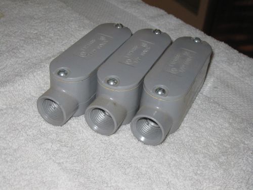(3) TYPE C CONDUIT BODY 1/2&#034; CROUSE HINDS E121488 WITH COVER AND GASKETS METAL