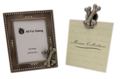 Desk Accessories for Dog Lovers, Picture Frame, Memo Clip, Pewter Finish