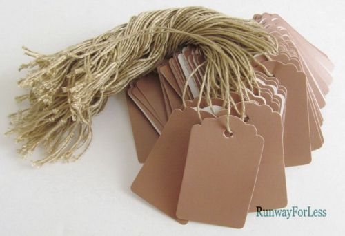 New 2000 pcs Scalloped Brown Kraft Merchandise Garment Price Tags String 1x1-5/8