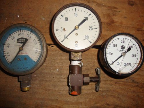 3 vintage metal industrial/Steampunk gauges