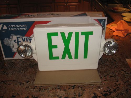 Lithonia lighting plastic white/green stencil led emergency exit sign/combo #1 for sale