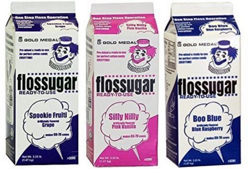 Cotton candy floss sugar-blue raspberry, pink vanilla and grape-1/2 pack for sale