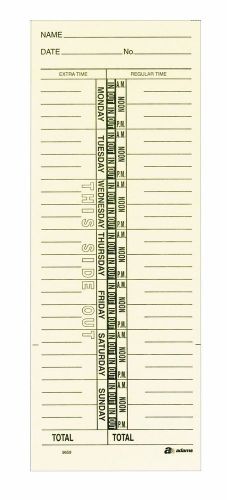 Adams Time Cards Weekly 1-Sided Named Days 3-3/8&#034; x 9&#034; Manila Green Print 200...