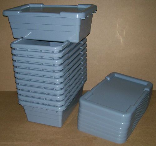 QTY (12) - GRAY PLASTIC LUG / TOTE w/ LIDS FOR MEAT - SAUSAGE - OUTFITTERS