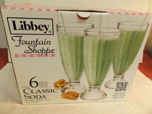 Libbey 6-Piece Fountain Shoppe Classic Ice Cream Soda Glass 12-Ounce  Clear -NIB