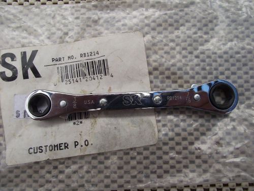 NEW SK S-K Tools 3/8&#034; x 7/16&#034; Double Box Ratchet Wrench, 6PT, RB1214 USA