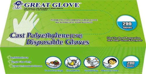 (Pack of 200) GREAT GLOVE Cast Polyethylene PE Foodservice Approved Glove,