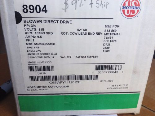 NEW USMotors #8904 3/4HP 115V Blower-Motor Direct Drive S88-560 MOT09415 1075RPM