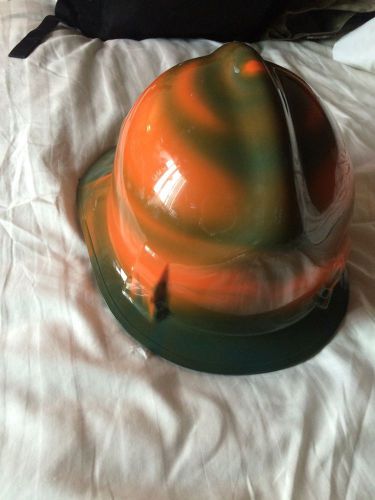 Msa cairns traditional composite fire helmet with defender, green and orange for sale