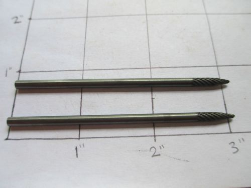 2 USA Carbide Deburring Burrs 1/8&#034; x 1/2&#034; x 3&#034; x 1/8&#034; Cones, Single Cut