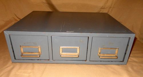 Steelmaster Vintage 3 Drawer Card File Cabinet Stackable Storage Box Metal Gray