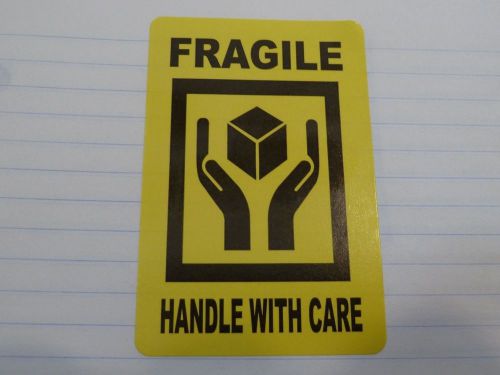 Fragile Handle With Care labels - 2&#034; x 3&#034; (20 labels) Bright Yellow HI VISIBITY