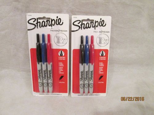 Retractable Permanent Marker, Ultra Fine Tip, Black, Blue, Red, 3/Set x 2 Packs