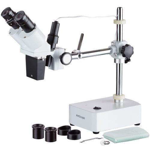 Amscope se400x 5x-10x binocular boom arm stereo microscope + light for sale