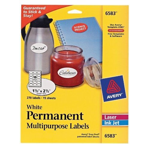 Avery White Oval Labels, White, Permanent, Pack of 270  (6583)
