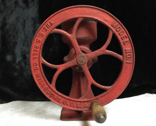 BELL Coffee Grain Corn Grinder No. 1 Cast Iron Grist Red Wheel Vtg Antique Farm