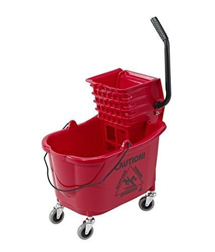 Janico Inc Mop Bucket Side Press Wringer Combo, 35 Quart 8.5 Gallon, Red, 3 Inch