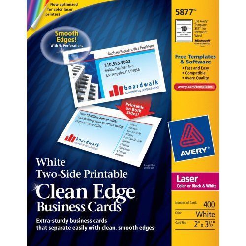 Avery White Clean Edge Two Sided Laser Business Cards, 2 x 3.5 Inches, Box of
