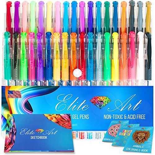 36 gel pens with comfort grip and bonus sketchbook thick paper and coloring neon for sale
