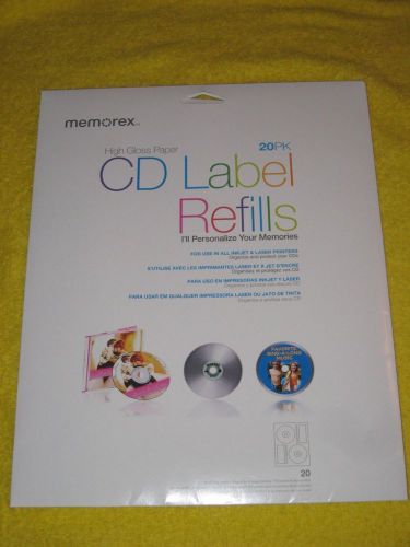 Memorex Ink Jet Laser 20PK CD DVD Label Refills High Gloss, New!