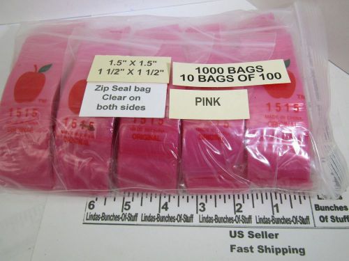 1000 pink clear bags 1 1/2&#034; x 1 1/2&#034; 2 mill plastic zip seal bags new! for sale
