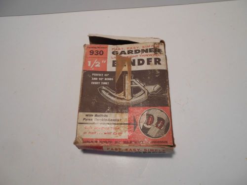 Gardner#930 1/2&#034; Thinwall Pipe Tubing Bender High Strength Aluminum Ships Free