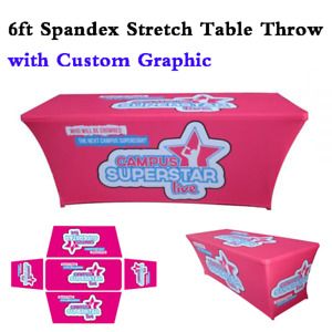 High Quality 6ft Trade Show Spandex Stretch Table Throw with Custom Graphic