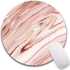 Rose Gold Liquid Marble Background with Gold Diagonal Waves Mouse Pad Waterproof