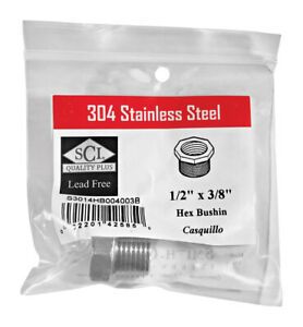 Smith-Cooper 4638101030 Stainless Steel Hex Bushing 1/2 MPT x 3/8 FPT Dia. in.