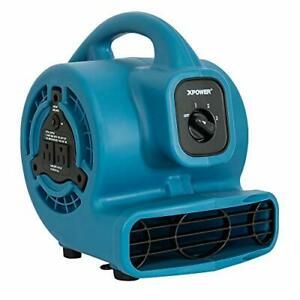 P-80A Mini Mighty Air Mover Utility Fan with Built-In Power Outlets - 1 Blue
