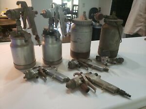 Lot Of 4 DeVilbiss And Binks Paint Guns and tanks