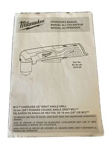 Milwaukee M12 Cordless 3/8&#034; Right Angle Drill 12V 2 Volt Operators Manual