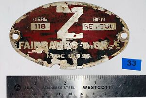 Tag for FAIRBANKS MORSE Z 118 Hit Miss Engine Name Plate