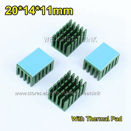 10pcs 20x14x11mm Aluminum Network Routers Chip Heat Sinks Green Anodize Radiator