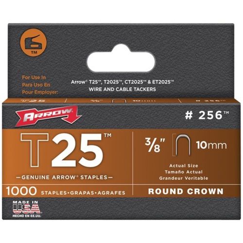 Arrow fastener 256 t25 round crown staples 3/8 10mm 1000 pack for sale