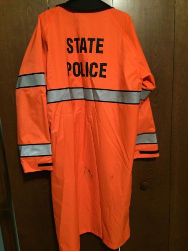 State police reversible  full length reflective orange / black rain coat for sale