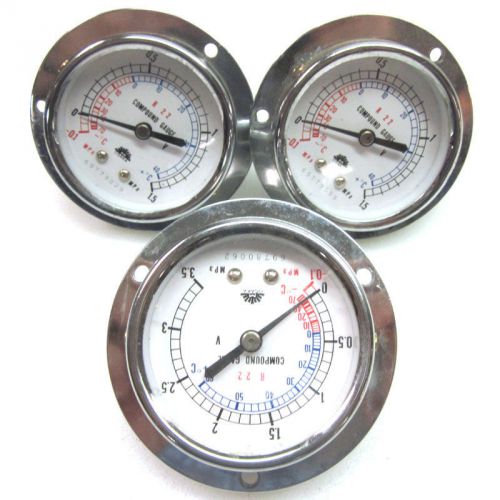 Lot of 3 osaka r22 compound gauges 0 - 1.5 mpa &amp; 0 - 3.5 mpa gauge ac heating for sale