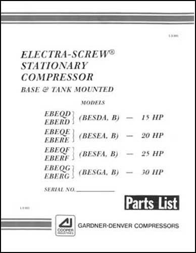 Gardner-denver electra-screw air compressor parts manual for sale
