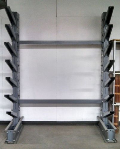 Used 8&#039; metal storage cantilever rack 14 inclined 19&#034; arms with 14 keeper pins for sale