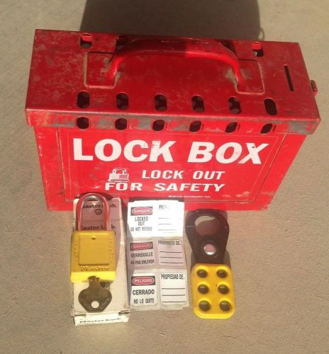 3pc. lock box &amp; lockout tag out set w/ master lock  and 6 way multi-lock tagout for sale