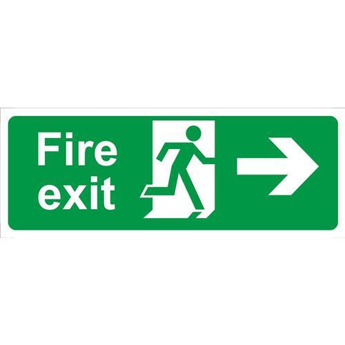 Fire exit arrow right rigid foamex 400mm x 150mm health &amp; safety sticker sign for sale